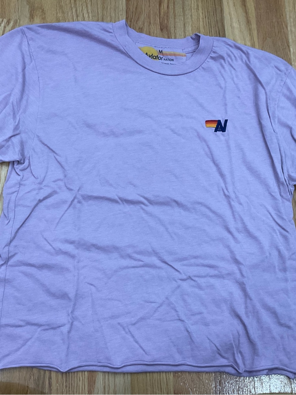 Aviator Nation Lavender Short Sleeve Tee with Rainbow 'A' Chest Logo